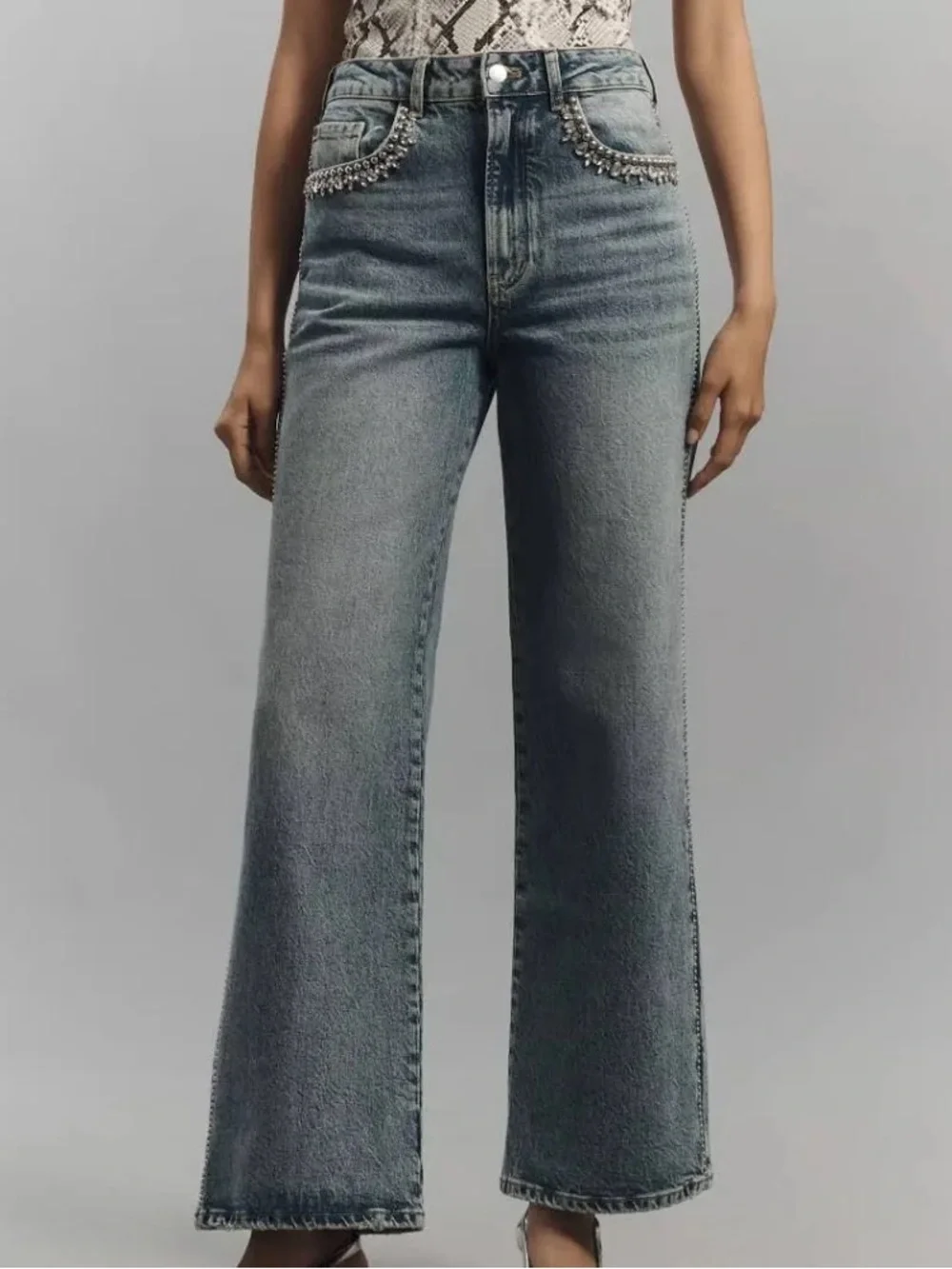 Pilcro Anthropologie Austyn Rhinestone Studded 27 High Rise Denim Jeans - Picture 2 of 13